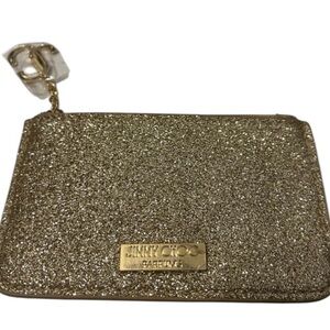 NWOT Jimmy Choo Parfume women’s mini gold sparkly glitter zip up ID/coin purse